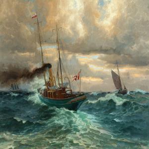 JENSEN Alfred V. 1891-1981,Marine with a Danish pilot boat running,Bruun Rasmussen DK 2014-06-09