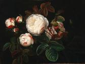 JENSEN I.L 1800-1856,Blooming white roses with dewy leaves,1845,Bruun Rasmussen DK 2020-02-03