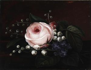 JENSEN I.L 1800-1856,Still life with a pink rose, lily of the valley a,19th century,Bruun Rasmussen 2024-04-01
