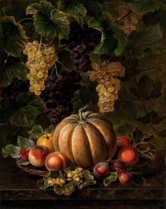 JENSEN I.L 1800-1856,Still life with grapes, melon and peaches,Bruun Rasmussen DK 2024-03-04
