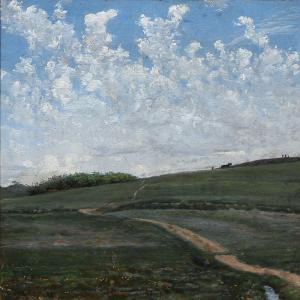 JENSEN Jens Thomsen,A hilly landscape with people in the horizon,1889,Bruun Rasmussen 2016-01-18