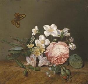 JENSEN Johan Laurentz 1800-1856,Bouquet of Roses and Butterfly,Palais Dorotheum AT 2012-02-06