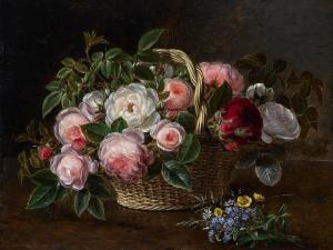 JENSEN Johan Laurentz,Still life with a basket full of pink, red and whi,Bruun Rasmussen 2023-12-06