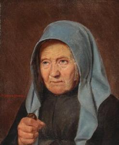 JENSEN Johannes,Portrait of an elderly woman with a cloth around h,1854,Bruun Rasmussen 2022-02-14