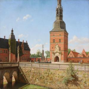 JENSEN Karl,Den ydre slotsgård med Porttårnet og springvandet.,1916,Bruun Rasmussen 2014-11-03
