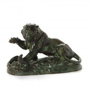 JENSEN Laurits,Patinated bronze sculpture formed as a tiger in fi,1909,Bruun Rasmussen 2013-04-15