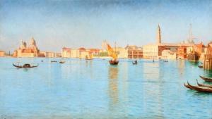 JENSEN Louis 1858-1908,Gondolas in Bacino di San Marco, Venezia,1894,Bruun Rasmussen DK 2022-04-18
