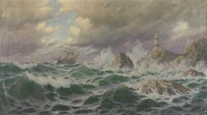 JENSEN Louis 1900-1900,Seestück mit Dampfschiff vor felsiger Küste,Arnold DE 2005-11-19