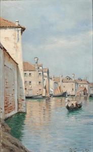 JENSEN Louis,View from the canals in Venice with a gondola sail,1890,Bruun Rasmussen 2023-09-11