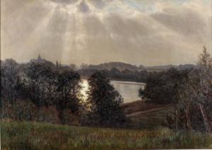 JENSEN Vilhelm P,Seenlandschaft mit Schloss auf einer Bergkuppe (rü,1918,DAWO Auktionen 2013-09-25