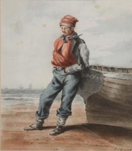 JENYNS Charles 1800-1800,A fisher boy on the beach at low tide stood agains,Mallams GB 2013-07-17