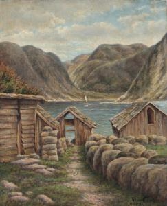 JERICHAU Holger Hvitfeldt 1861-1900,View from the Hardanger Fiord with small tree h,Bruun Rasmussen 2024-02-05