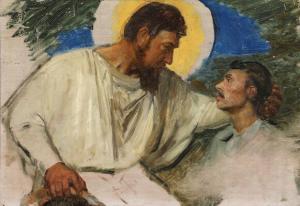 JERNDORFF August Andreas 1846-1906,Christus og en ung mand,1891,Bruun Rasmussen DK 2021-04-12