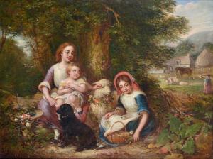 JEROME Ambrosini 1810-1883,Farming family picking flowers,1871,Tennant's GB 2019-09-14