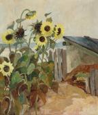 JESPERSEN Eline Hertz 1879-1958,From a garden with sunflowers,1944,Bruun Rasmussen DK 2024-02-20