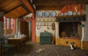 JESSEN Carl Ludwig,Interior of a Friesian house with two cats,1907,Galerie Koller 2020-09-25