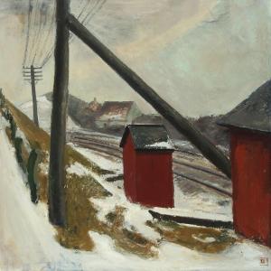 JESSEN Robert Dueholm 1909-1981,Landscape with houses, winter,Bruun Rasmussen DK 2016-01-25