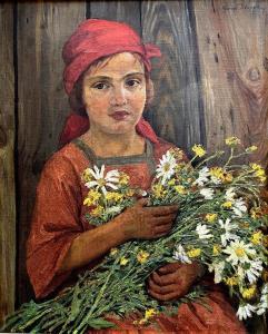 JILOVSKY / Georg Jirí 1884-1958,Portrait of Young Girl with Daisies,Theodore Bruce AU 2021-05-17