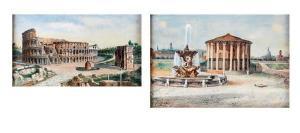 JIMENEZ Y MARTIN Juan 1858-1901,a) Veduta del Colosseo con l'Arco di Costantino,Casa d'Aste Arcadia 2021-03-02
