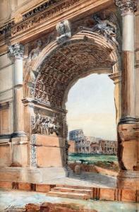 JIMENEZ Y MARTIN Juan 1858-1901,Fornice centrale dell'arco di Tito col Colosseo,Casa d'Aste Arcadia 2021-03-02