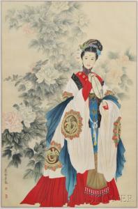JINGZHE Cui 1980,Depicting a Lady with Peonies,Skinner US 2016-06-16
