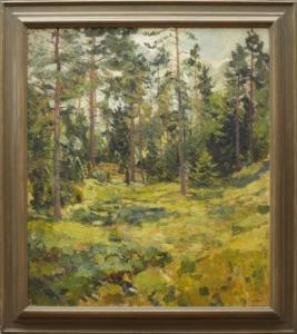 JOANN Sven 1908-1985,Barrskog i högsommarljus, Lekaryd Småland,1953,Uppsala Auction SE 2015-04-14