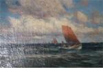 JOBLING Robert 1841-1923,Fishing cobles at sea with tall ships and steam sh,Boldon GB 2015-03-04