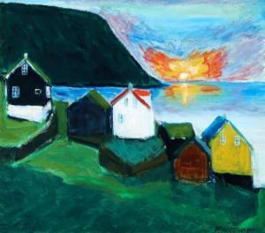 JOENSEN Frimod 1915-1997,Scene from Skarvanes, the Faroe Islands,Bruun Rasmussen DK 2022-04-05