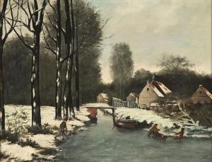 JOHANNES JANSEN FREDERIK,Dorfszenerie am zugefrorenen Fluss,Hargesheimer Kunstauktionen 2012-03-09