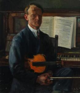 JOHANNESSEN Alfred 1908-1998,Portrait of a musician,1927,Bruun Rasmussen DK 2017-04-25