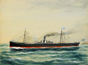 JOHANSEN Geo 1893-1903,Fartygsporträtt av svenska lastångaren "Mary ,1893,Stockholms Auktionsverket 2008-11-18