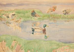 JOHANSEN Victor,Two landscapes with resp. ducks and oystercatchers,1931,Bruun Rasmussen 2022-01-17