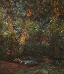 JOHANSEN Viggo 1851-1935,Scenery with ducks at a litle forest lake,1902,Bruun Rasmussen 2024-02-12