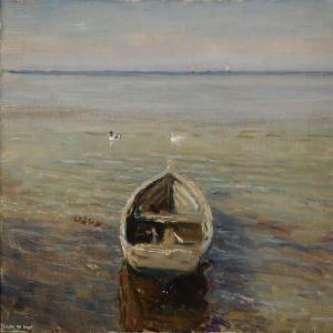 JOHANSEN Viggo,View from a beach with a rowing boat and ducks,1900,Bruun Rasmussen 2016-08-08