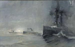 JOHANSSON Arvid 1862-1923,Bateau de guerre en mer,Millon & Associés FR 2022-12-16