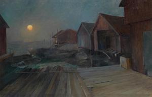 JOHANSSON Arvid 1862-1923,Fishing huts by moonlight,Bonhams GB 2022-03-09