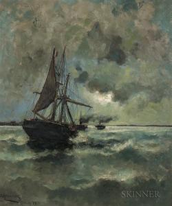 JOHANSSON Arvid 1862-1923,Moonlight Sea with Sailing and Steam Vessels,1883,Skinner US 2017-10-13