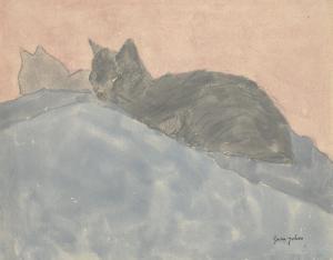 JOHN Gwendolen 1876-1939,Black Cat on Blue and Pink,1920,Christie's GB 2024-03-21