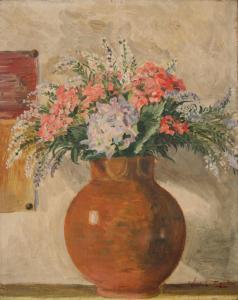 John Vivian,Still LIfe Study of Summer Flowers in a Terracot,20th Century,Tooveys Auction 2008-11-05