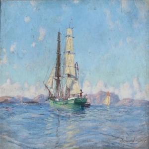 JOHNSEN Hjalmar 1852-1901,A Norwegian ship at sea,Bruun Rasmussen DK 2016-04-18