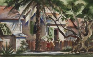 JOHNSON Avery Fischer 1906,Caribbean House with Palm,Hindman US 2011-11-06