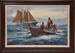 JOHNSON Eldred Clark 1926-1992,Fisherman in a row boat,Hood Bill & Sons US 2023-01-17