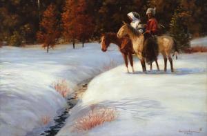 JOHNSON Harvey William 1921-2005,Early Snow (Blackfoot Indians),1978,Jackson Hole US 2024-02-17