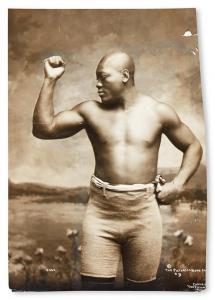 JOHNSON JACK,The Champ, flexing his muscle (supplied title),1908,Swann Galleries US 2017-03-30