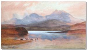 Johnson John T,Highland cattle in a loch with hills beyond,Gilding's GB 2008-12-02