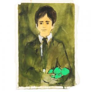 JOHNSON Joni T. 1934-1988,boy with basket of green apples,1973,Ripley Auctions US 2024-03-30