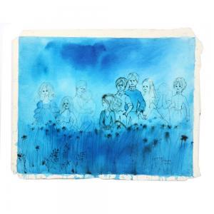 JOHNSON Joni T. 1934-1988,field of blue people in mourning,1973,Ripley Auctions US 2024-03-30