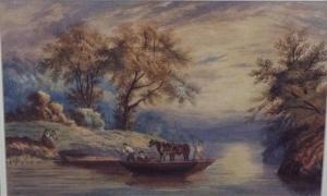 JOHNSON Louisa 1800-1800,A river scene with figures and horses in a punt at,1873,Wotton 2019-09-17