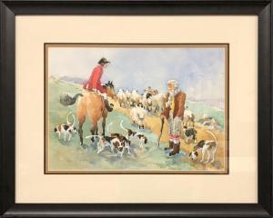 Johnson Mimi Barclay,fox hunter and hounds meeting a sheep herder,Wiederseim US 2018-07-14