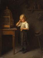 JOHNSON Samuel Frost 1835-1879,Um seinen Vogel trauerndes Mädchen,Fischer CH 2016-06-15